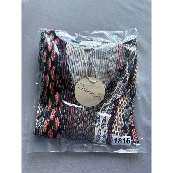 Chenault Top Women Size XL Multicolor Print Pleated Long Sleeve Pullover Stretch - Picture 14 of 14